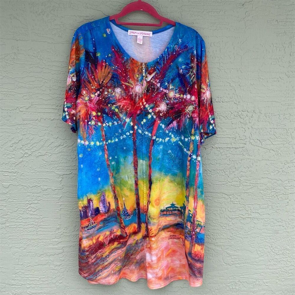 Leoma Lovegrove Women's XL  Dress Beach Art Short Sleeve